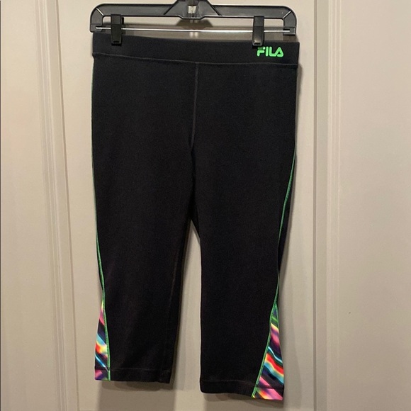 Fila Black Capri Leggings Size Small | Rainbow Stripe | Mid-Rise Athletic - Picture 1 of 6